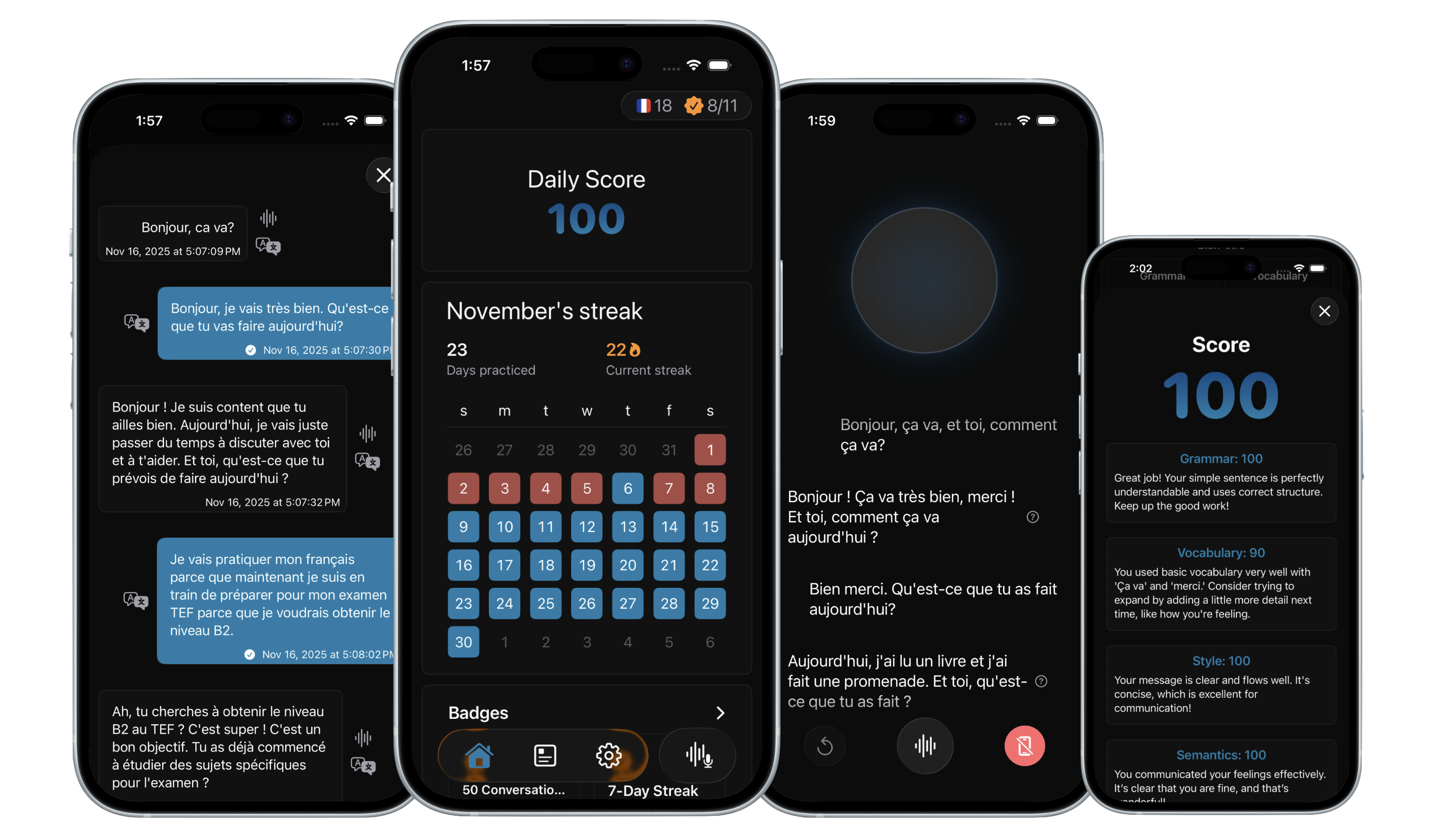 Screens from the Parlez-Vous app